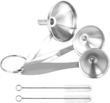 Stainless Steel Funnel Set - Set of 3 - Kitchen Funnels - Various Sizes - Funnels with Long Handles - With 2 Cleaning Brushes - Diameter: 7.5cm/5.5cm/4.5cm - Suitable for kitchen bottles, thermoses, small spice powders and k
