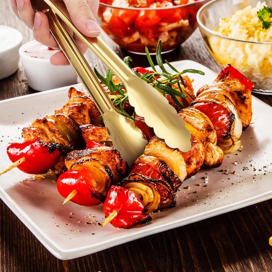 Bread Tongs - 4-Piece Set - Kitchen Tongs for Home Use - Gold Stainless Steel Serving Tongs - Grill Tongs - Steak Tongs - Kitchen Tongs - For Cooking, Salads, Buffets, Appetizers and Desserts