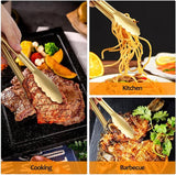 Bread Tongs - 4-Piece Set - Kitchen Tongs for Home Use - Gold Stainless Steel Serving Tongs - Grill Tongs - Steak Tongs - Kitchen Tongs - For Cooking, Salads, Buffets, Appetizers and Desserts