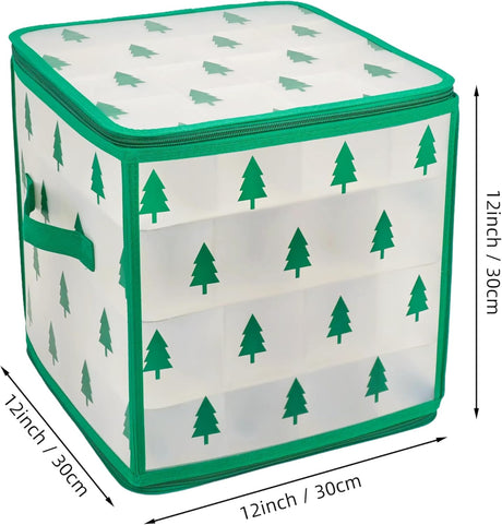 Christmas Bauble Storage Box - Christmas Storage Box - Transparent Waterproof Moisture Proof - 30x30x30cm - Christmas Ornament Storage Box - Storage Box for 64 Christmas Baubles - Hard Plastic with Dividers - Christmas Decoration Storage