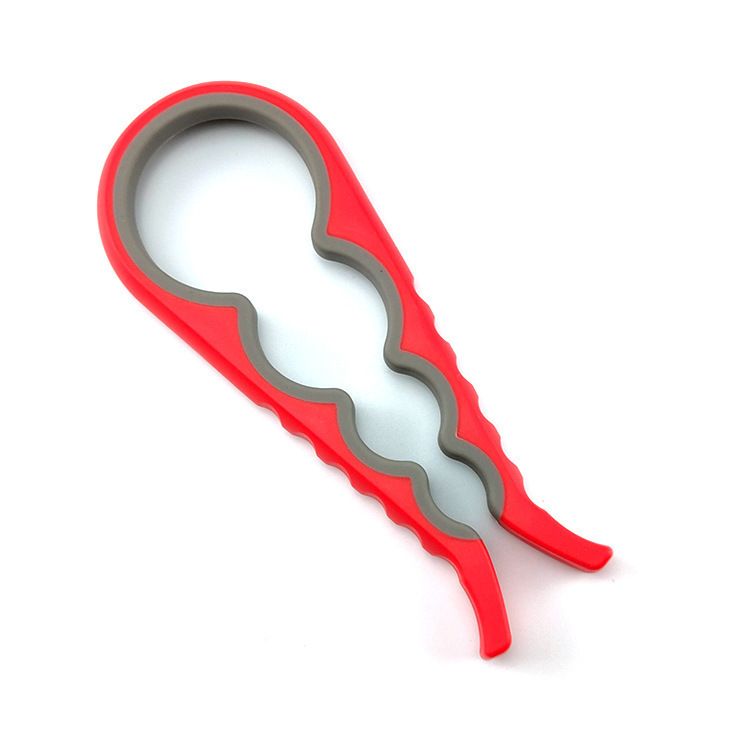 Multi-Function Jar and Bottle Opener, Non-Slip Kitchen Grip Tool for Twist Lids, Caps and Tabs for Everyday Use, Red