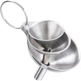 Stainless Steel Funnel Set of 3 - Includes 2 Cleaning Brushes - Kitchen Funnels with Handle - For Liquids, Oil & Spices