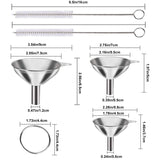 Stainless Steel Funnel Set of 3 - Includes 2 Cleaning Brushes - Kitchen Funnels with Handle - For Liquids, Oil & Spices