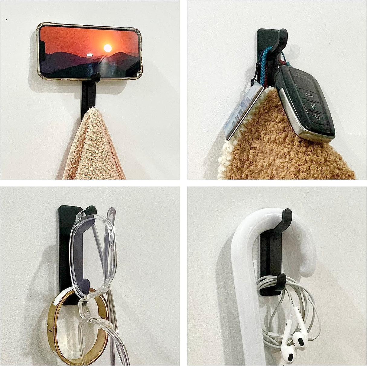 White Towel Hooks - Set of 6 - Self-Adhesive Wall Hooks - No Drilling Required - For Bathroom & Kitchen