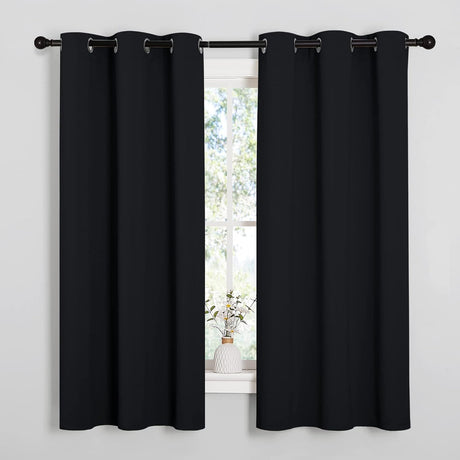 2 Pack Blackout Curtains for Bedroom, Thermal Insulated Grommet Drapes for Light Blocking, Noise Reduction and Kitchen Windows, Black, 106.7 x 160 cm