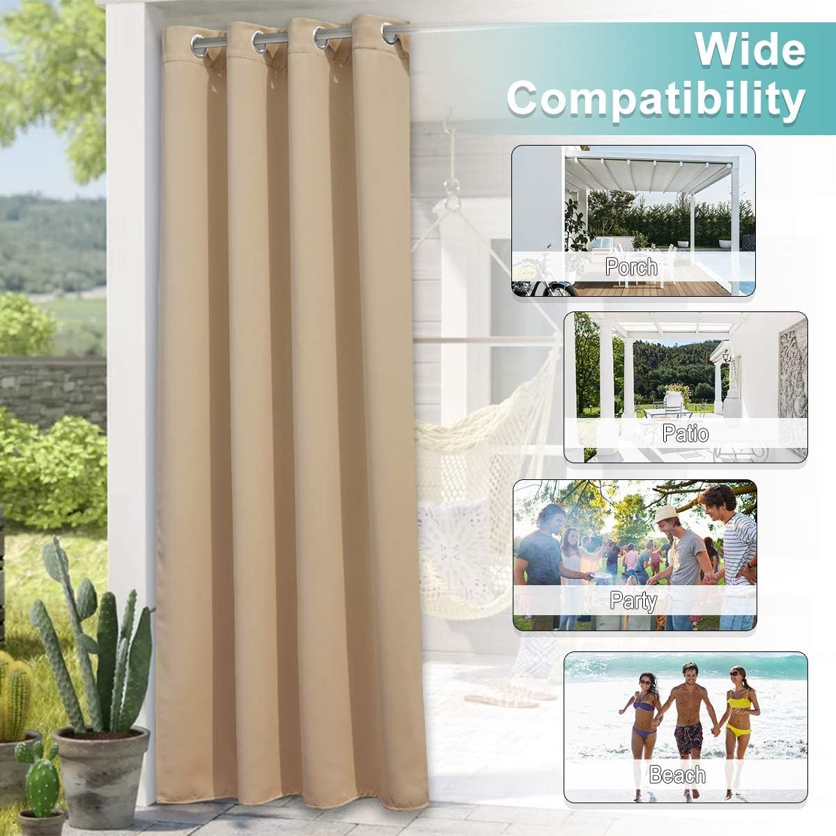 Waterproof Outdoor Patio Curtain, Blackout Gazebo Drape for Pergola, Porch and Privacy Screening, Single Panel, Biscotti Beige, 132 x 241 cm