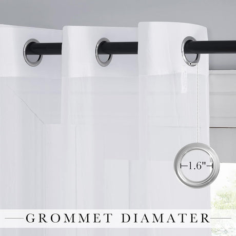 2 Pack White Sheer Voile Curtains, Crinkled Lightweight Grommet Window Drapes for Bedroom, Cottage and Farmhouse, White, 132 x 213 cm