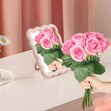Wave-Shaped Folding Desk Mirror, Portable Pink Tabletop and Travel Mirror with Hanging and Standing Design for Vanity and Bedroom Decor, 17 x 14 cm