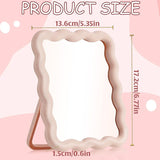 Wave-Shaped Folding Desk Mirror, Portable Pink Tabletop and Travel Mirror with Hanging and Standing Design for Vanity and Bedroom Decor, 17 x 14 cm