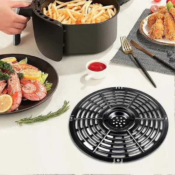 Non-Stick Metal Air Fryer Crisper Plate Replacement for 4.5 L Air Fryers, Grill Pan for Home Cooking, Black, 20 cm