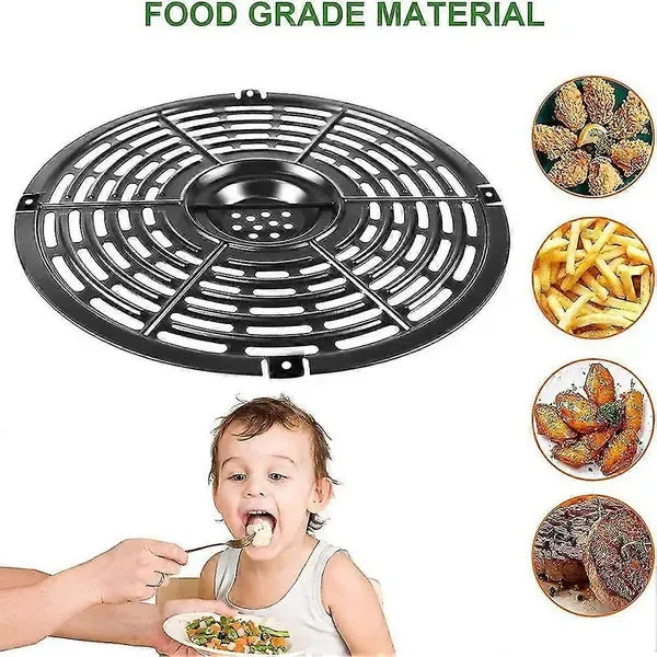 Non-Stick Metal Air Fryer Crisper Plate Replacement for 4.5 L Air Fryers, Grill Pan for Home Cooking, Black, 20 cm