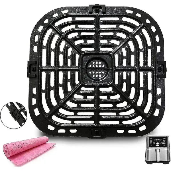 Non-Stick Metal Air Fryer Crisper Plate Replacement with 4 Rubber Pads for Instant Vortex 6 qt Air Fryers, 25 x 24 cm