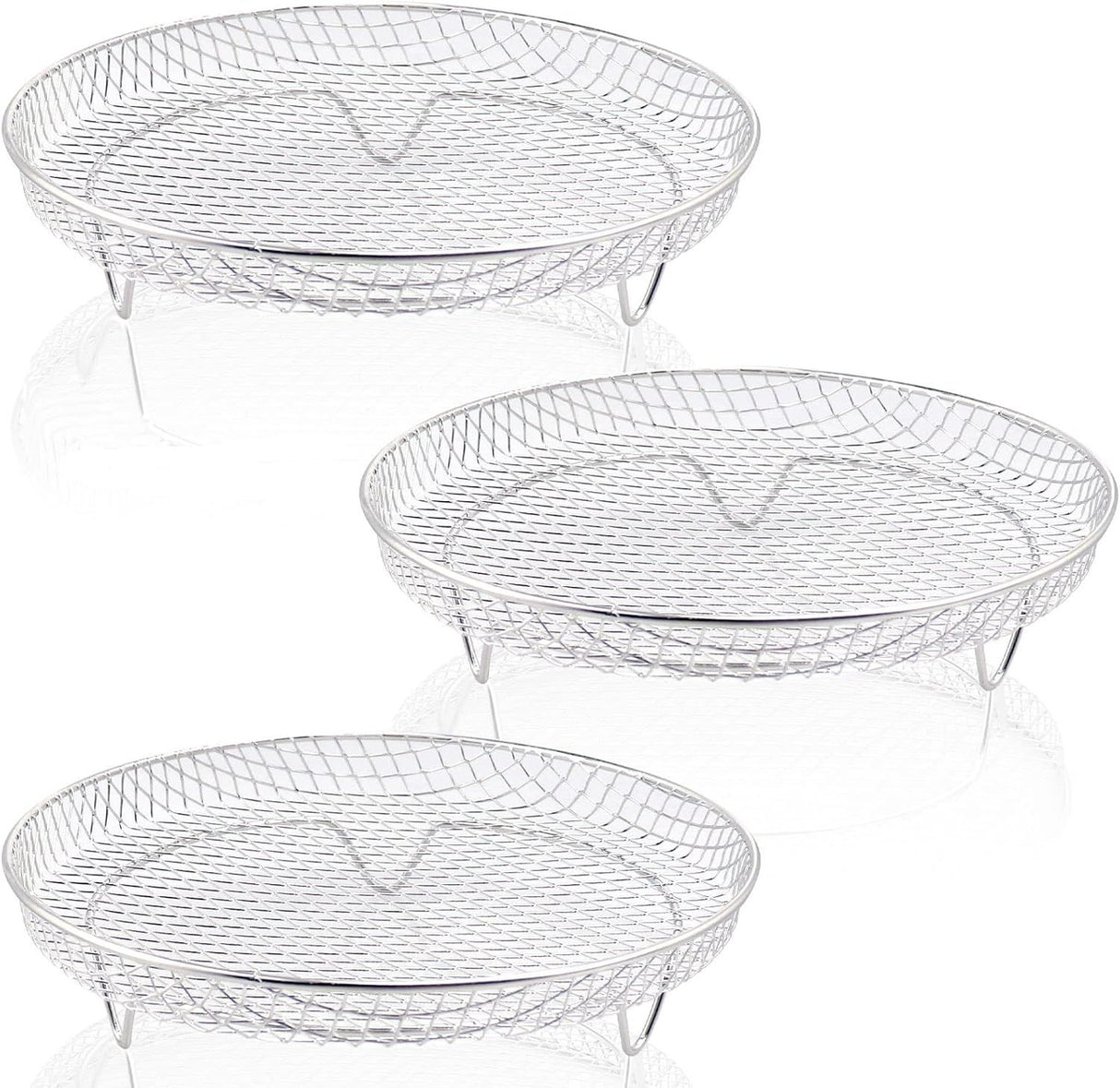 3 Tier Round Stainless Steel Air Fryer Rack with Stackable Mesh Layers for Baking, Drying and Crisp Cooking in Ovens and Air Fryers