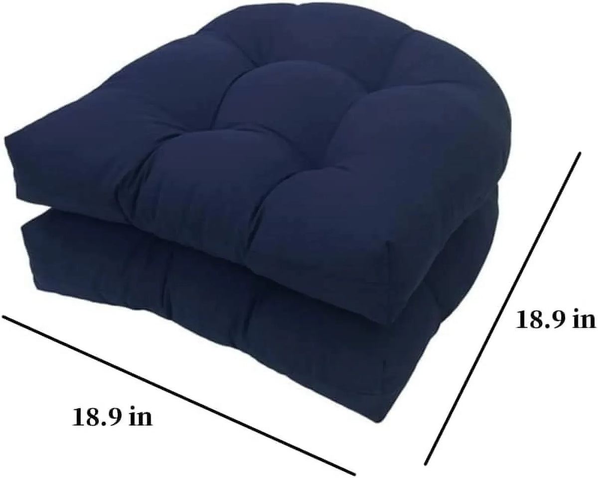 Outdoor Chair Seat Cushions 2 Pack, Waterproof Thickened Tufted U Shaped Patio Chair Cushions for Patio Furniture, Navy Blue 18 x 18 Inch