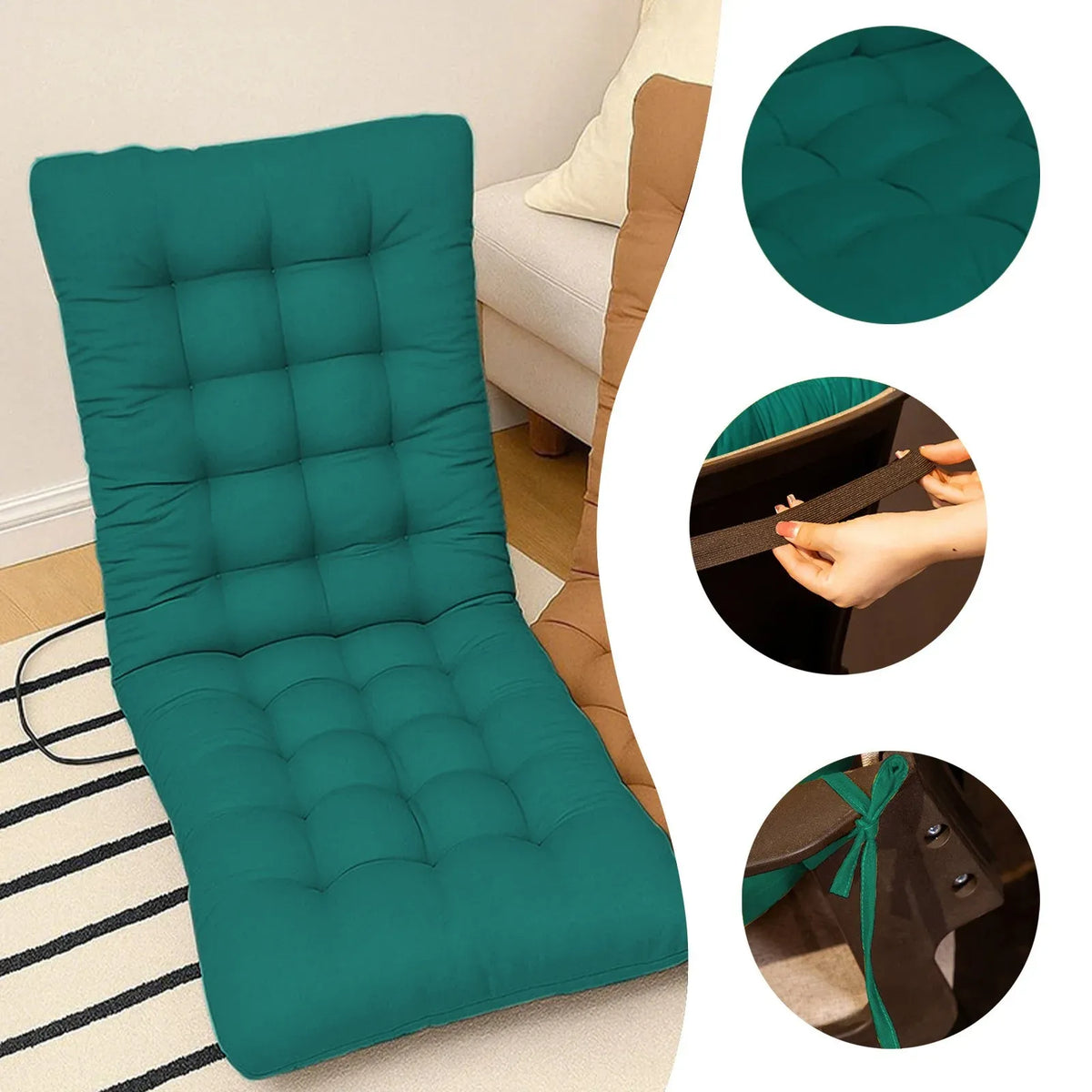 Seat Cushion Outdoor Chair Cushion, Patio Chair Cushion with Tie, Tufted Replacement for Patio Furniture, 14x28 Inches