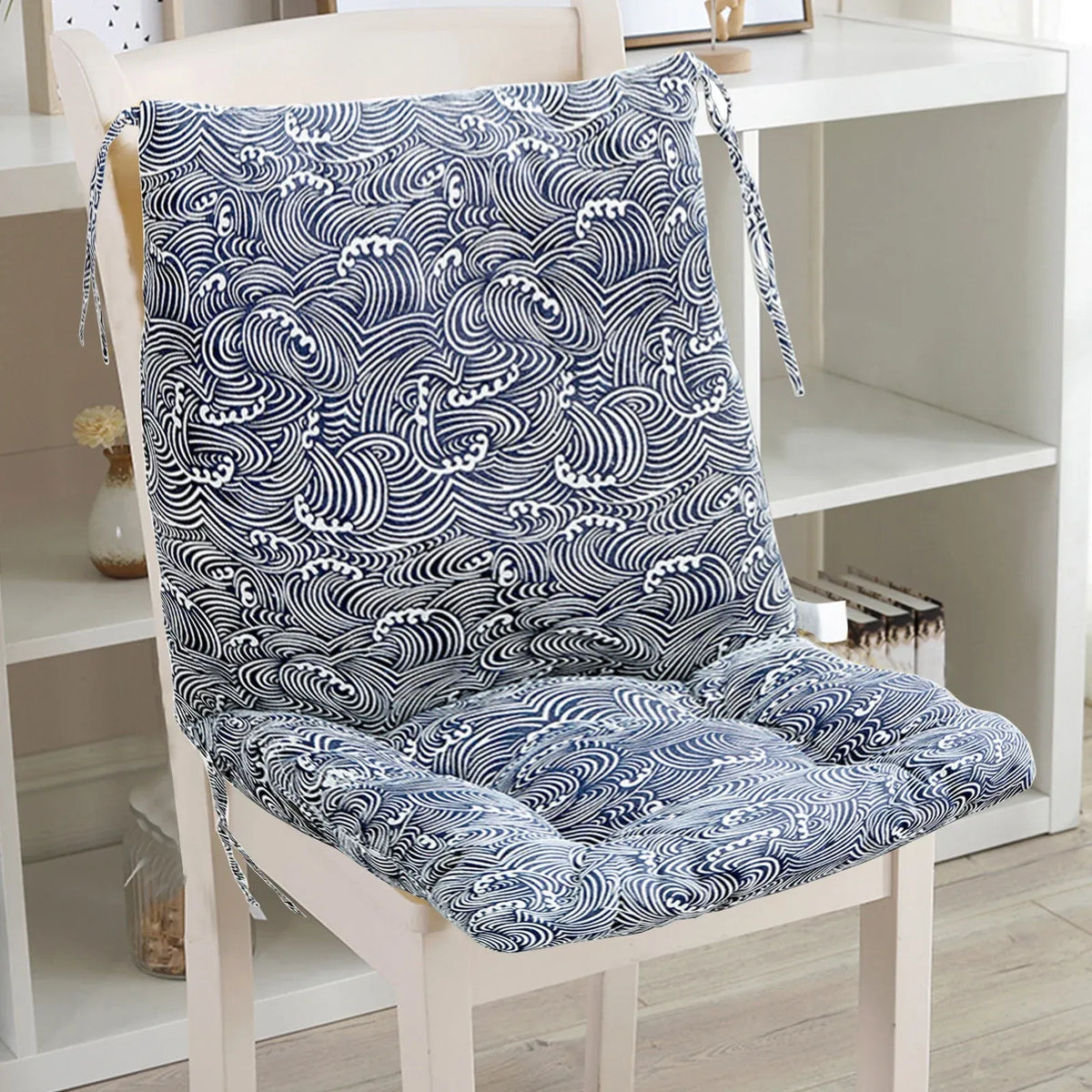 High Back Chair Cushion, All-Weather Rainproof Cushion with Straps, Indoor Outdoor Rocking Chair Pad for Patio, 15.74x15.74 Inch, Blue