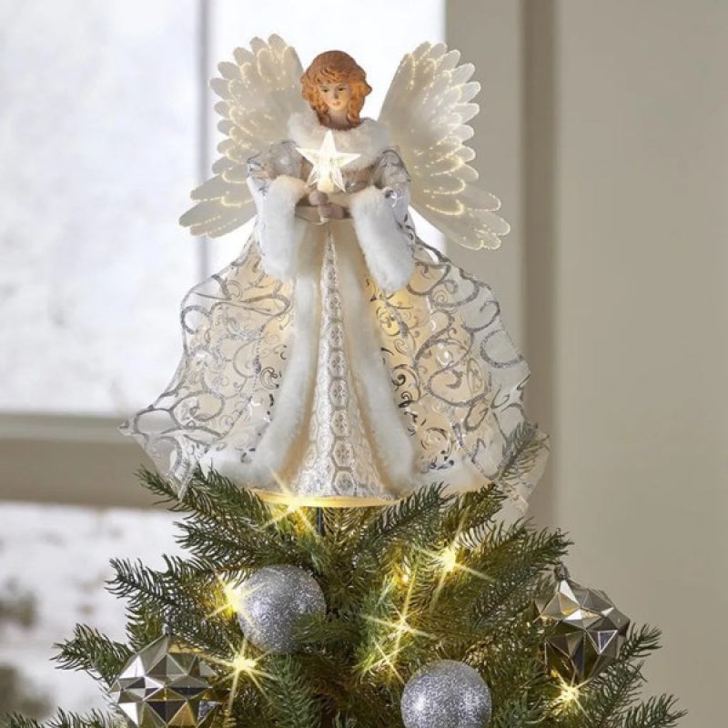 LED Light Up Angel Tree Topper, Lighted Angel Figurine Decoration for Christmas Tree, Mantel, Window and Holiday Display