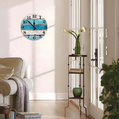 Wall Clock, Gray Silent Wall Clocks Battery Operated Non Ticking, Vintage Rustic Coutry Style Clock Decorative for Kitchen, Bathroom, Living Room, Bedroom(10 In) 2-Beach Themed Blue