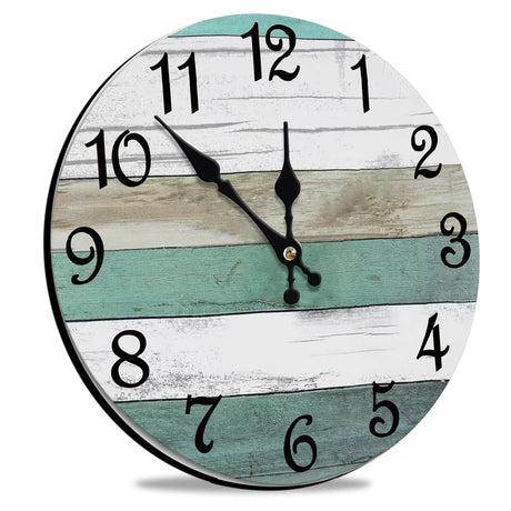 Wall Clock, Gray Silent Wall Clocks Battery Operated Non Ticking, Vintage Rustic Coutry Style Clock Decorative for Kitchen, Bathroom, Living Room, Bedroom(10 In) 3-Teal Rustic