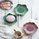 Silicone Soap Dishes with Draining - Lotus Shaped Bathroom Bar Soap Holder for Shower - Soap Tray for Kitchen Sink - Floral Shape Soap Saver for Counter Bathtub(1/4 Pack) Green