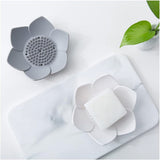 Silicone Soap Dishes with Draining - Lotus Shaped Bathroom Bar Soap Holder for Shower - Soap Tray for Kitchen Sink - Floral Shape Soap Saver for Counter Bathtub(1/4 Pack) White