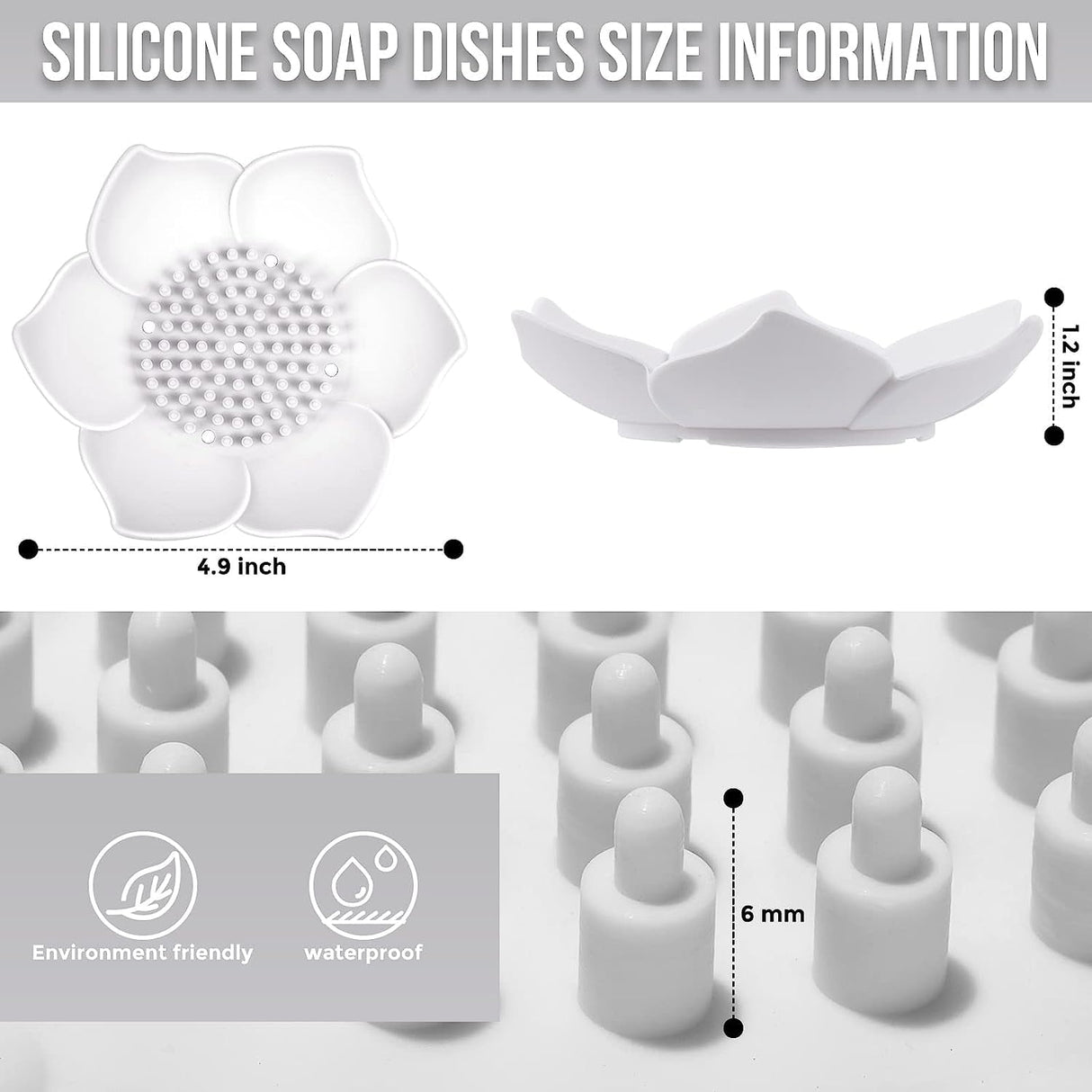 Silicone Soap Dishes with Draining - Lotus Shaped Bathroom Bar Soap Holder for Shower - Soap Tray for Kitchen Sink - Floral Shape Soap Saver for Counter Bathtub(1/4 Pack) White