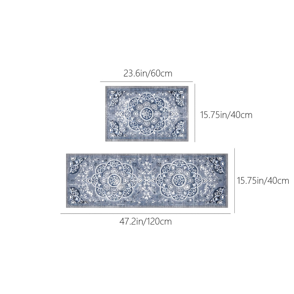 Tyidzon Kitchen Mats for Floor Set of 2 Pcs, Cushioned Non Slip Kitchen Rugs for Kitchen Floor, Absorbent Runner Comfort Standing Mats Washable for Kitchen, Office, Home (15"x47"+15"x23") Orange,Blue