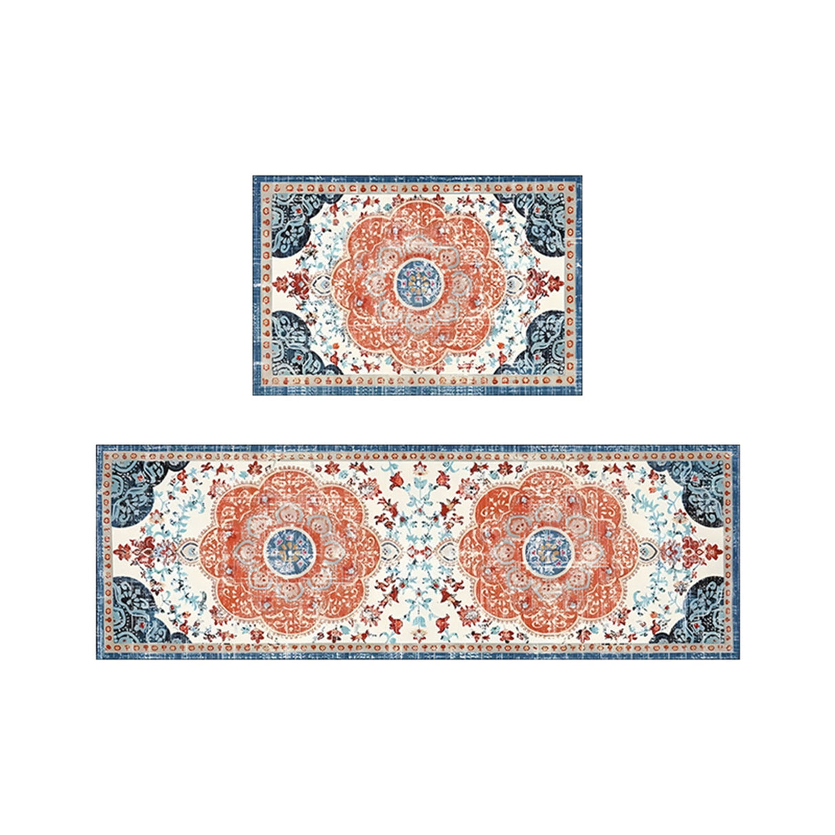 Tyidzon Kitchen Mats for Floor Set of 2 Pcs, Cushioned Non Slip Kitchen Rugs for Kitchen Floor, Absorbent Runner Comfort Standing Mats Washable for Kitchen, Office, Home (15"x47"+15"x23") Orange,Blue#3