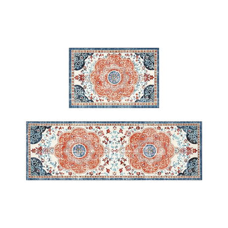 Tyidzon Kitchen Mats for Floor Set of 2 Pcs, Cushioned Non Slip Kitchen Rugs for Kitchen Floor, Absorbent Runner Comfort Standing Mats Washable for Kitchen, Office, Home (15"x47"+15"x23") Orange,Blue#3