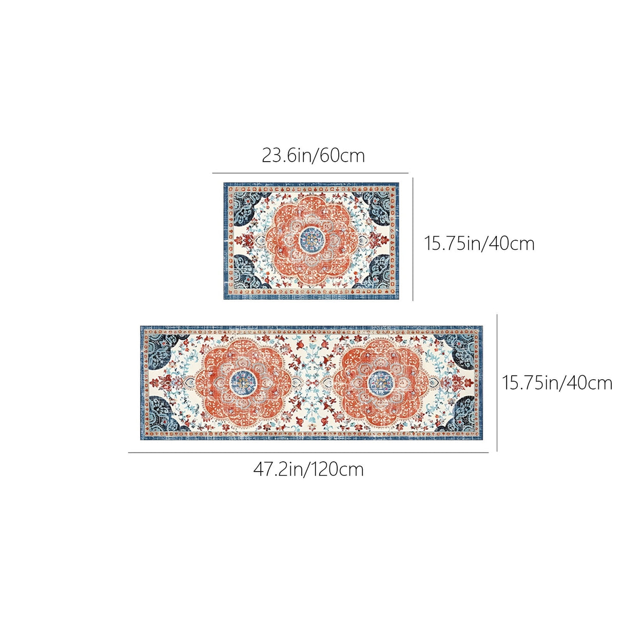 Tyidzon Kitchen Mats for Floor Set of 2 Pcs, Cushioned Non Slip Kitchen Rugs for Kitchen Floor, Absorbent Runner Comfort Standing Mats Washable for Kitchen, Office, Home (15"x47"+15"x23") Orange,Blue#3