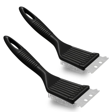 Tyidzon 2Pc Grill Brush and Scraper, 2-In-1 Stainless Steel Scraper, Grill Brush Extra Strong BBQ Cleaner Accessories Heavy Duty Barbecue Grill Cleaning Brush Cleaner 8 Inch Black