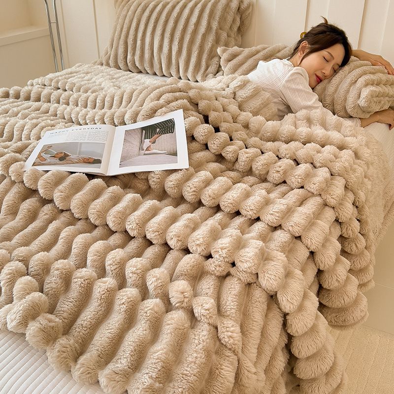 Double Layer Fleece Throw Blanket, Soft Thick Plush Couch and Bed Blanket for Sofa, Home and Winter Comfort, 27.5 x 39.3 in, Khaki