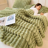 Double Layer Fleece Throw Blanket, Soft Thick Plush Couch and Bed Blanket for Sofa, Home and Winter Comfort, 27.5 x 39.3 in,green