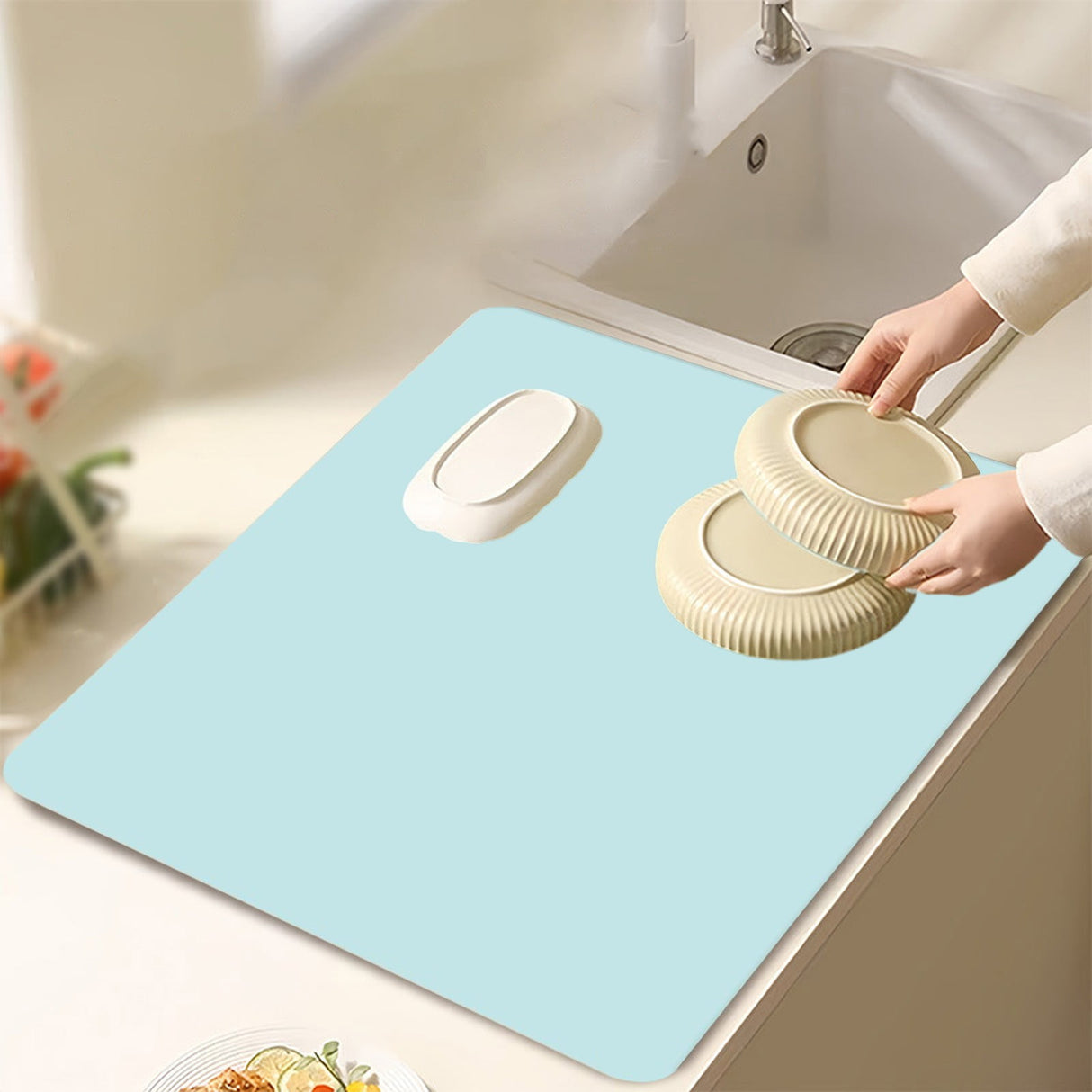 Clearance Under $1 Boovnll Dish Drying Mat, 12x16" High Absorbent & Soft Dish Drainer, Diatomite Drying Matt Kitchen Counter for Kitchen Countertops, Sinks, Draining Racks, Drying Mat Blue