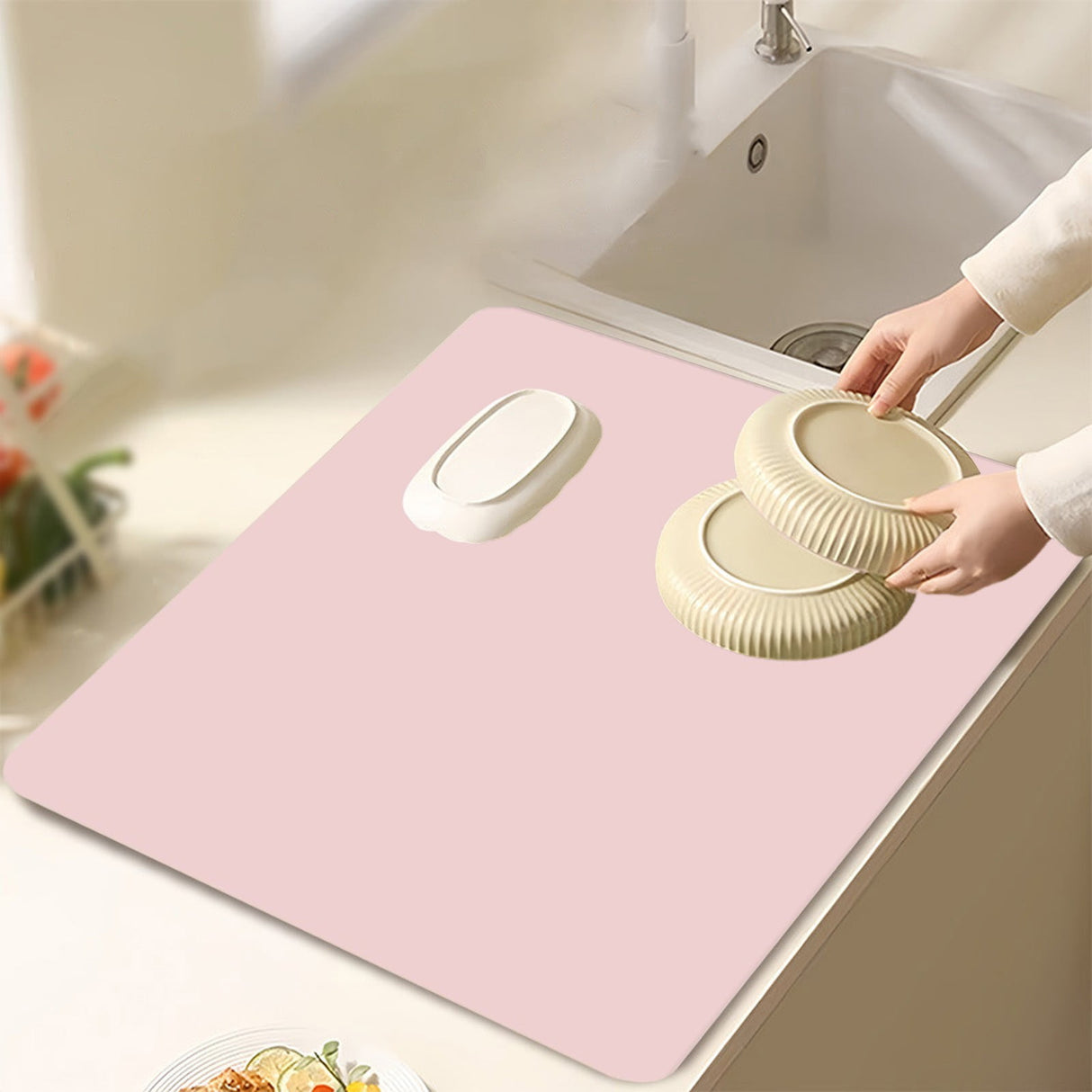Clearance Under $1 Boovnll Dish Drying Mat, 12x16" High Absorbent & Soft Dish Drainer, Diatomite Drying Matt Kitchen Counter for Kitchen Countertops, Sinks, Draining Racks, Drying Mat Hot Pink