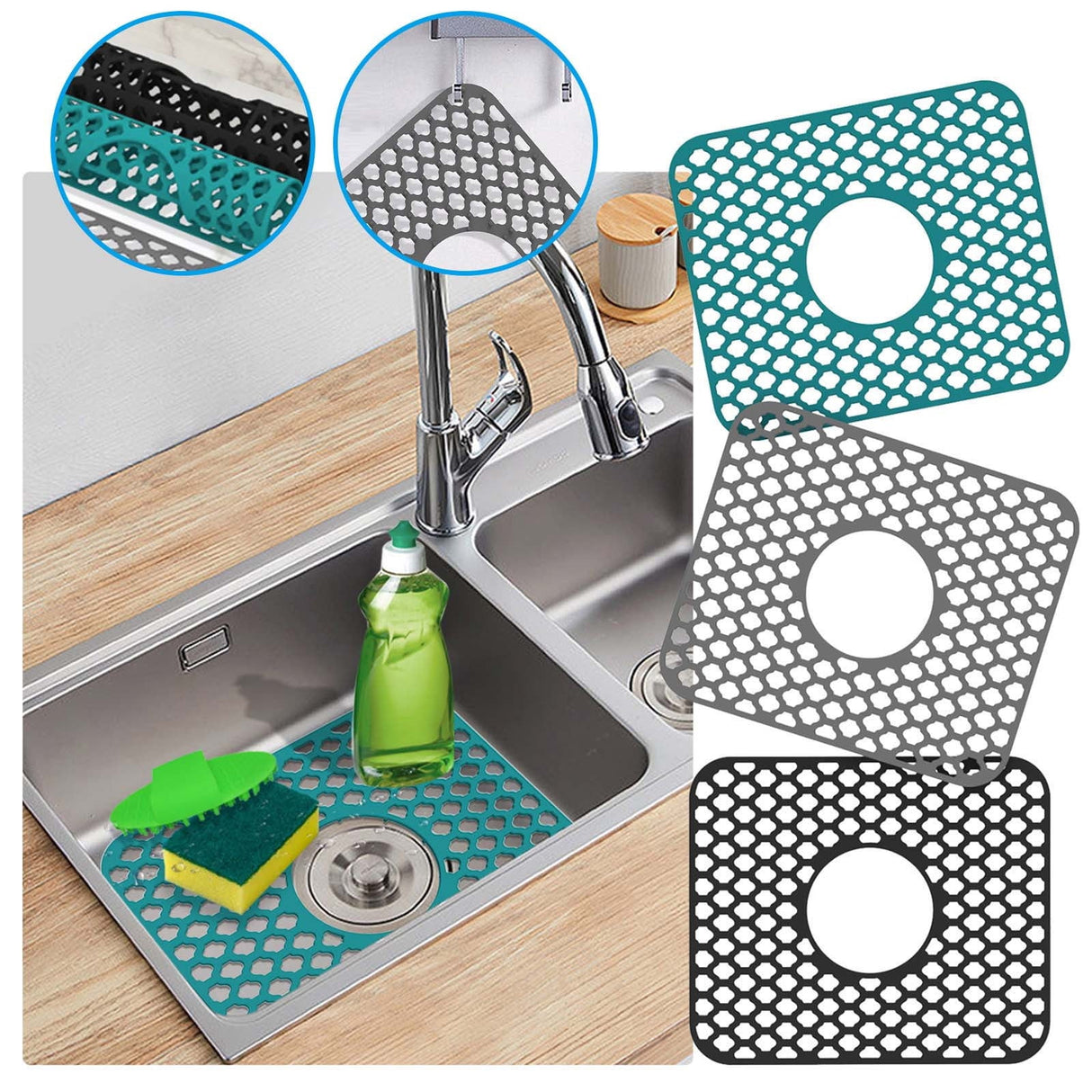 PALIFEUR Sink Protectors for Kitchen Sink, Silicone Kitchen Sink Mat, 13.6" x 15.6" Sink Mat Protects Sink from Stains, Damage, Scratches, Dishwasher Safe Sink Grids, Sink Mat, for Kitchen Green