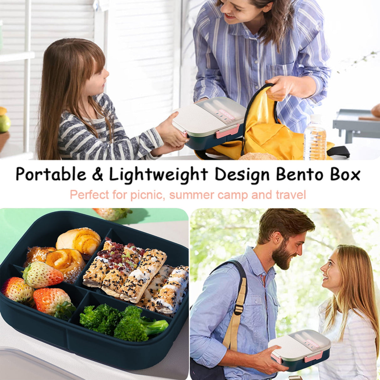 Xuniizn Bento Box Adult Lunch Box, Containers for Adults Men Women, Lunchable Food Container with Utensils, Sauce Jar, Muffin Liners, Microwave & Dishwasher Safe Blue#3