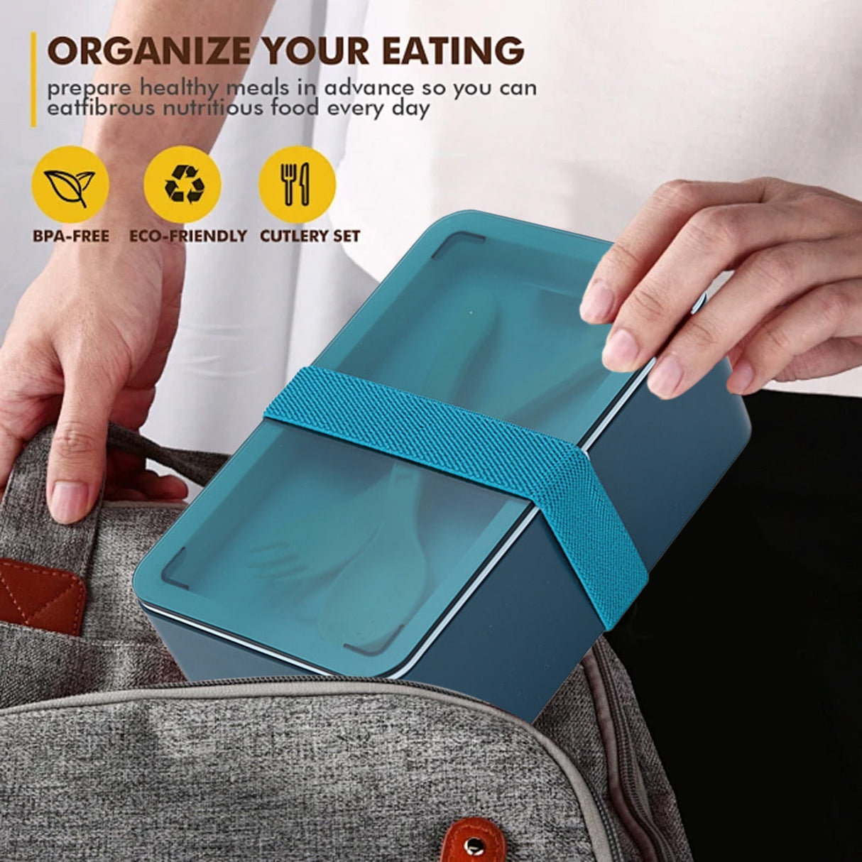 Xuniizn Bento Box Adult Lunch Box, Containers for Adults Men Women, Lunchable Food Container with Utensils, Sauce Jar, Muffin Liners, Microwave & Dishwasher Safe Blue#8