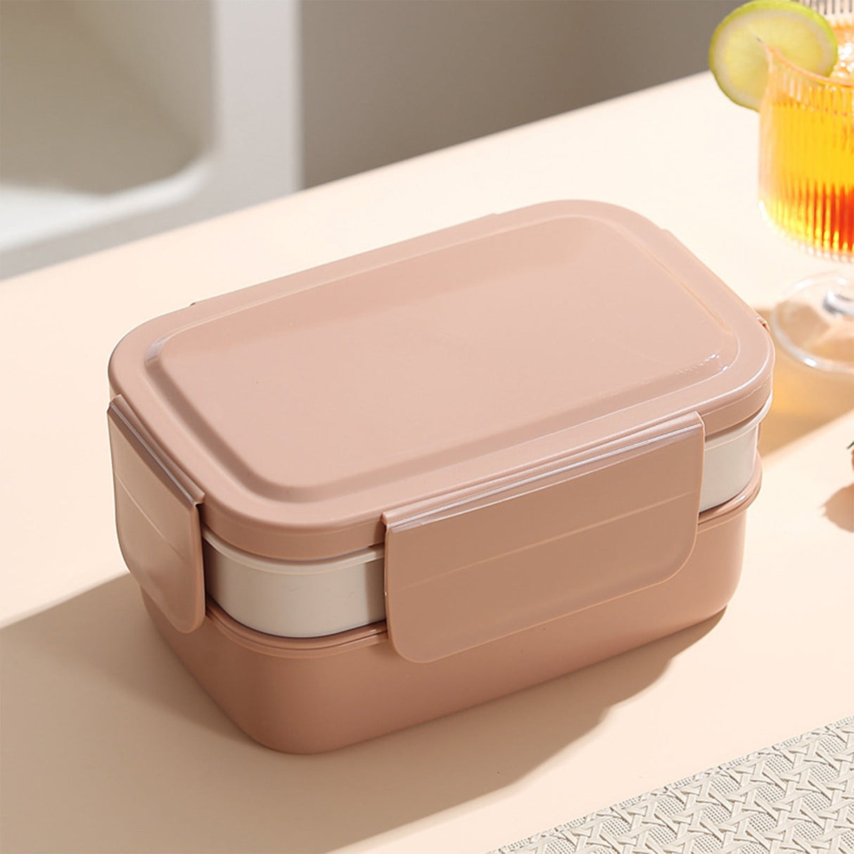 Xuniizn Bento Box Adult Lunch Box, Containers for Adults Men Women, Lunchable Food Container with Utensils, Sauce Jar, Muffin Liners, Microwave & Dishwasher Safe Brown