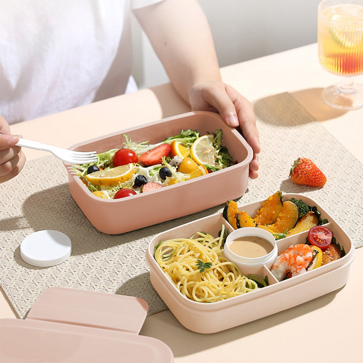 Xuniizn Bento Box Adult Lunch Box, Containers for Adults Men Women, Lunchable Food Container with Utensils, Sauce Jar, Muffin Liners, Microwave & Dishwasher Safe Brown