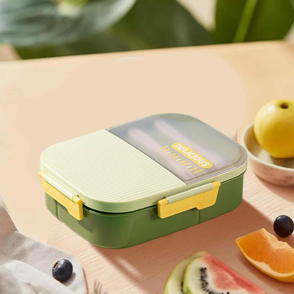 Xuniizn Bento Box Adult Lunch Box, Containers for Adults Men Women, Lunchable Food Container with Utensils, Sauce Jar, Muffin Liners, Microwave & Dishwasher Safe Green#2