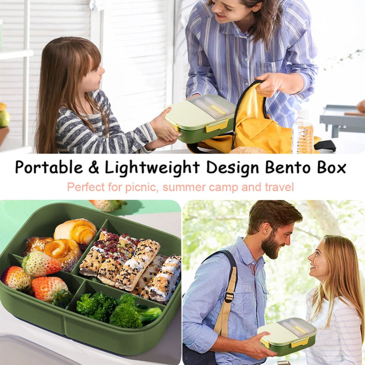 Xuniizn Bento Box Adult Lunch Box, Containers for Adults Men Women, Lunchable Food Container with Utensils, Sauce Jar, Muffin Liners, Microwave & Dishwasher Safe Green#2