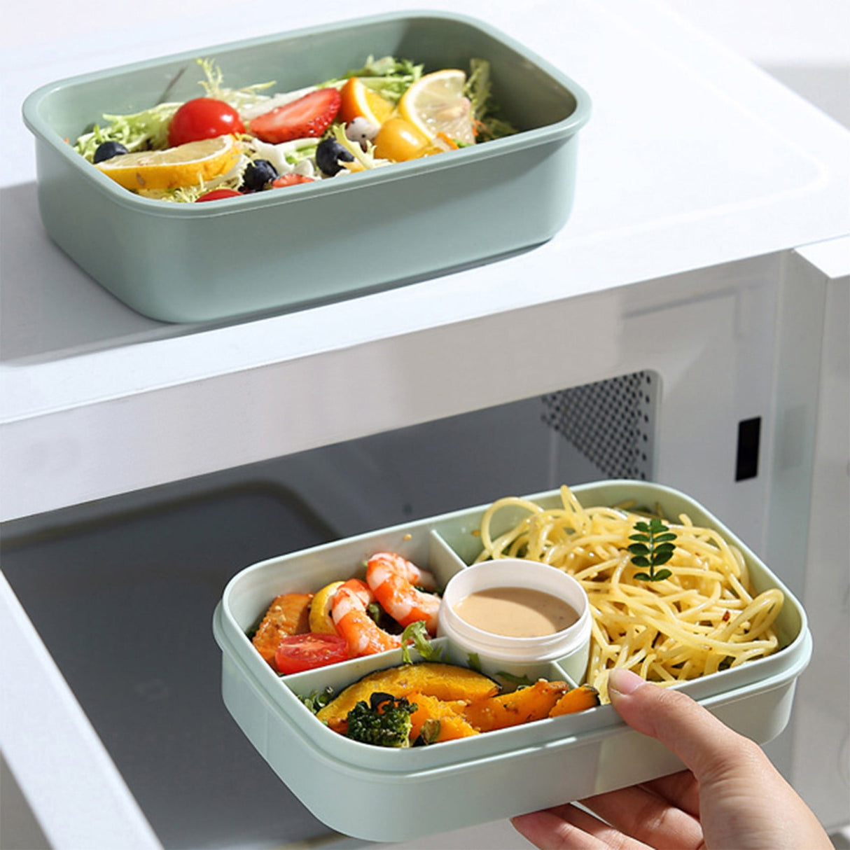 Xuniizn Bento Box Adult Lunch Box, Containers for Adults Men Women, Lunchable Food Container with Utensils, Sauce Jar, Muffin Liners, Microwave & Dishwasher Safe Green#3