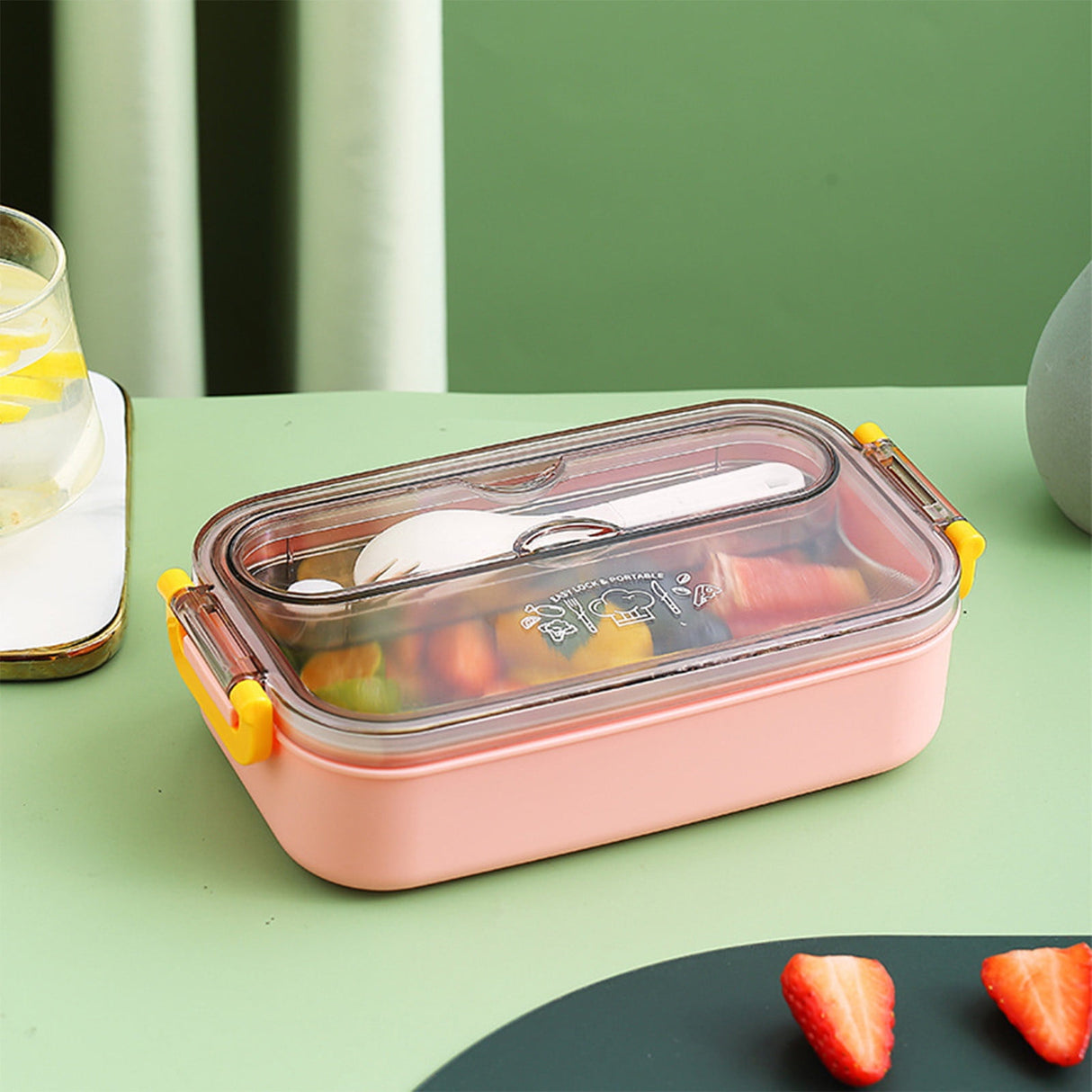 Xuniizn Bento Box Adult Lunch Box, Containers for Adults Men Women, Lunchable Food Container with Utensils, Sauce Jar, Muffin Liners, Microwave & Dishwasher Safe Pink#6