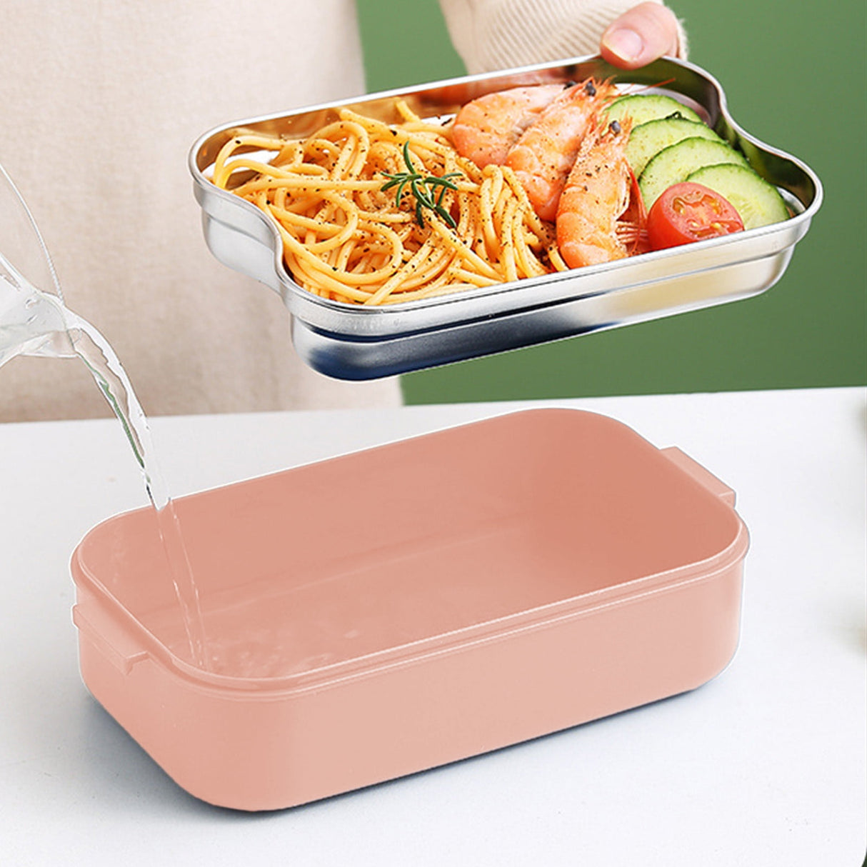 Xuniizn Bento Box Adult Lunch Box, Containers for Adults Men Women, Lunchable Food Container with Utensils, Sauce Jar, Muffin Liners, Microwave & Dishwasher Safe Pink#6