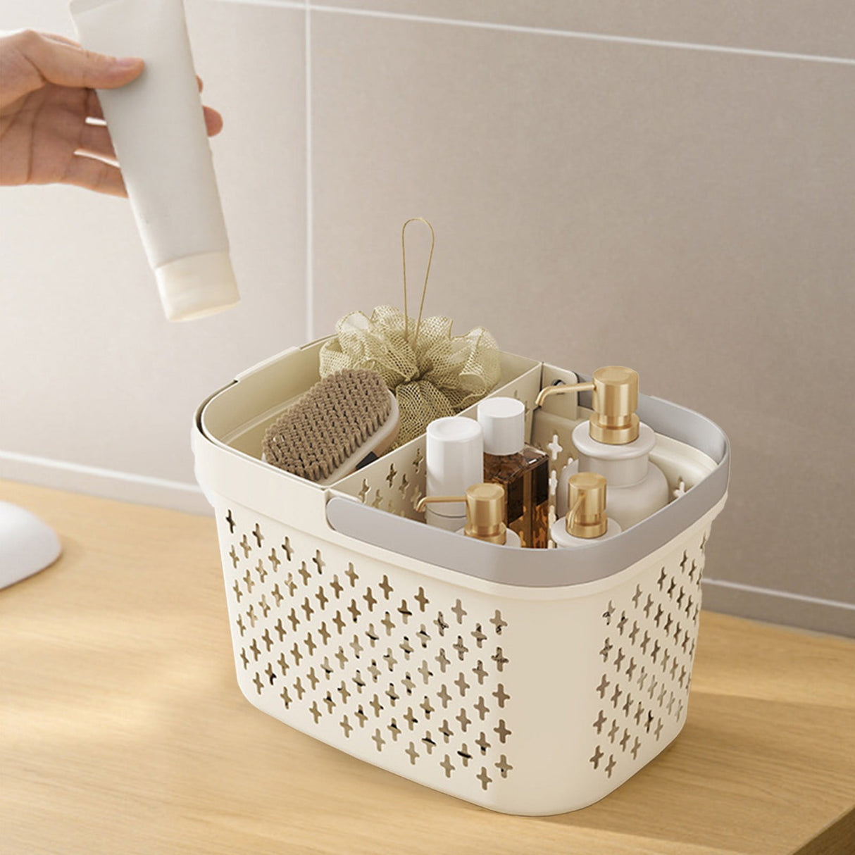 Xuniizn Plastic Shower Caddy Portable Bucket, Cleaning Shower Basket with Handle Compartments Storage Organizer for Bathroom Kitchen College Dorm Sink D