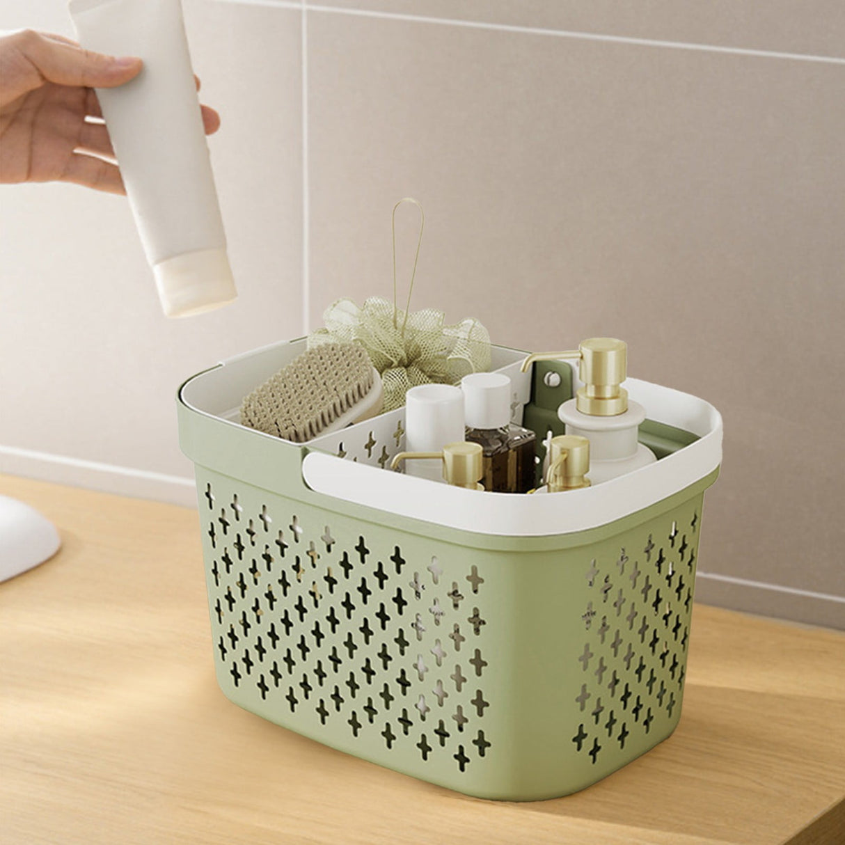 Xuniizn Plastic Shower Caddy Portable Bucket, Cleaning Shower Basket with Handle Compartments Storage Organizer for Bathroom Kitchen College Dorm Sink E