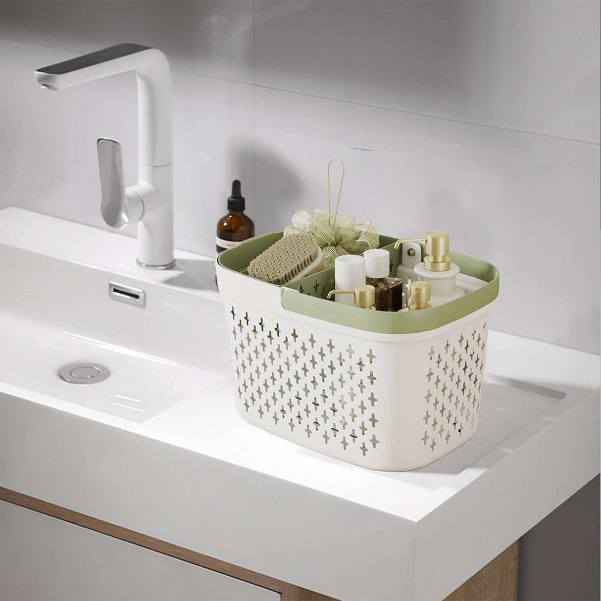 Xuniizn Plastic Shower Caddy Portable Bucket, Cleaning Shower Basket with Handle Compartments Storage Organizer for Bathroom Kitchen College Dorm Sink F