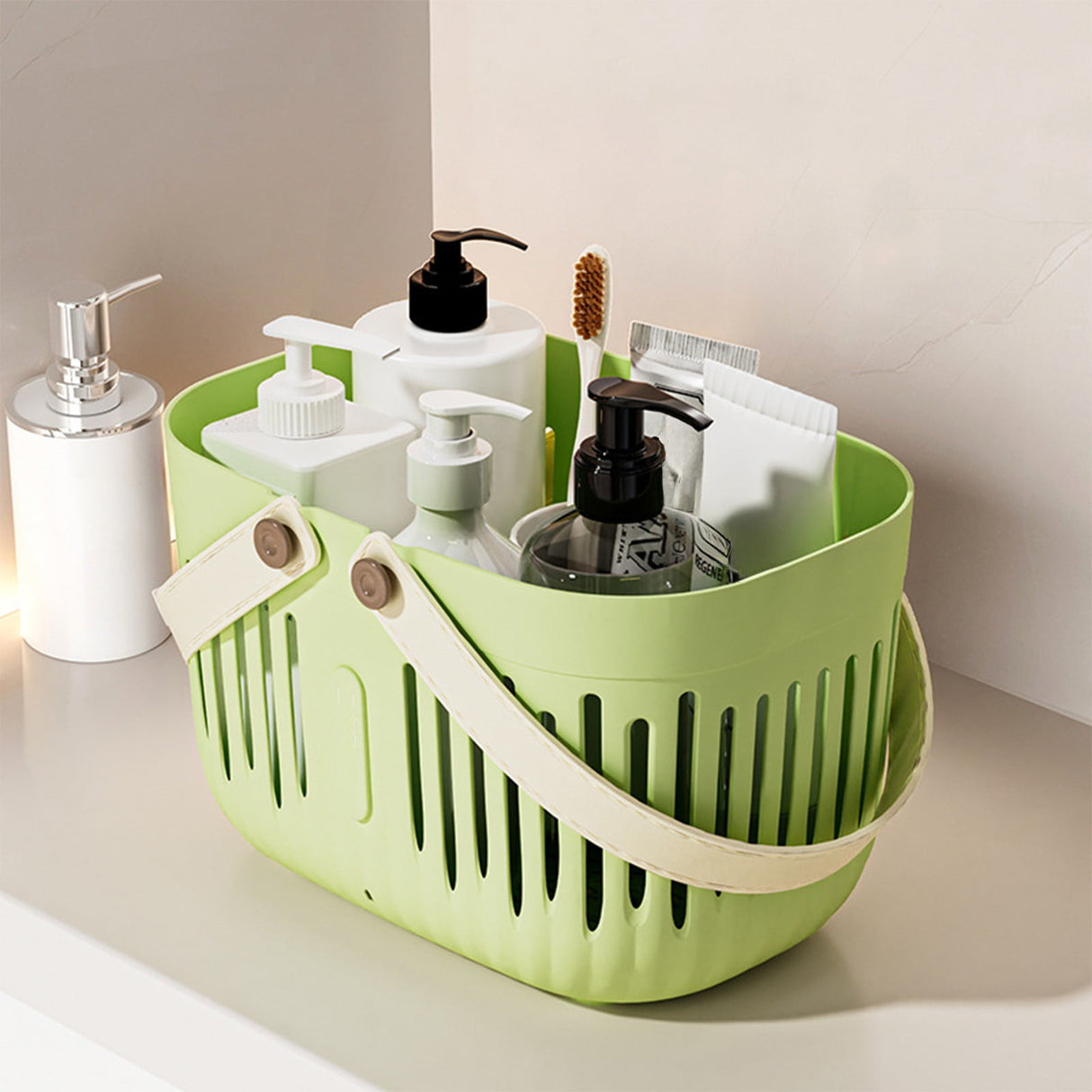Xuniizn Plastic Shower Caddy Portable Bucket, Cleaning Shower Basket with Handle Compartments Storage Organizer for Bathroom Kitchen College Dorm Sink Green