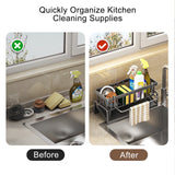 PALIFEUR Sponge Holder for Kitchen Sink, Kitchen Sink Organizer Rustproof 304 Stainless Steel Detachable Dishcloth Rack Sink Caddy, Kitchen Sponge Holder Bathroom Organizer Brush Holder Storage Gray